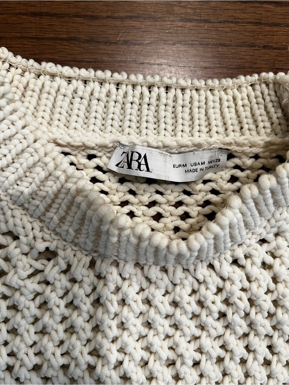 Zara Cream Crochet-Style Crewneck Sweater - Picture 2 of 3